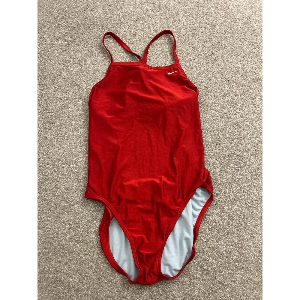 Nike One Piece Swimsuit Womens 14 Red Excellent Crossback Performance Training